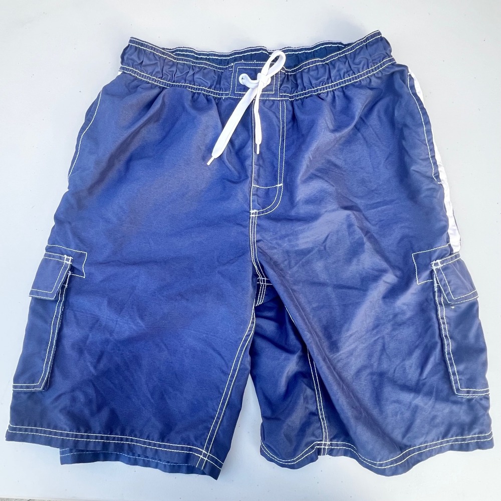 Kanu Surf Mens Navy Blue Cargo Swim Trunks Board Shorts Mesh Lining Size L